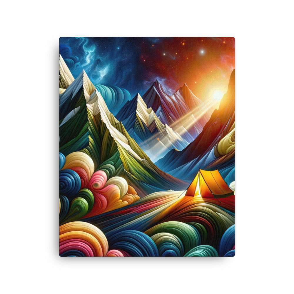 Abstrakte Bergwelt in lebendigen Farben mit Zelt - Dünne Leinwand camping xxx yyy zzz 40.6 x 50.8 cm