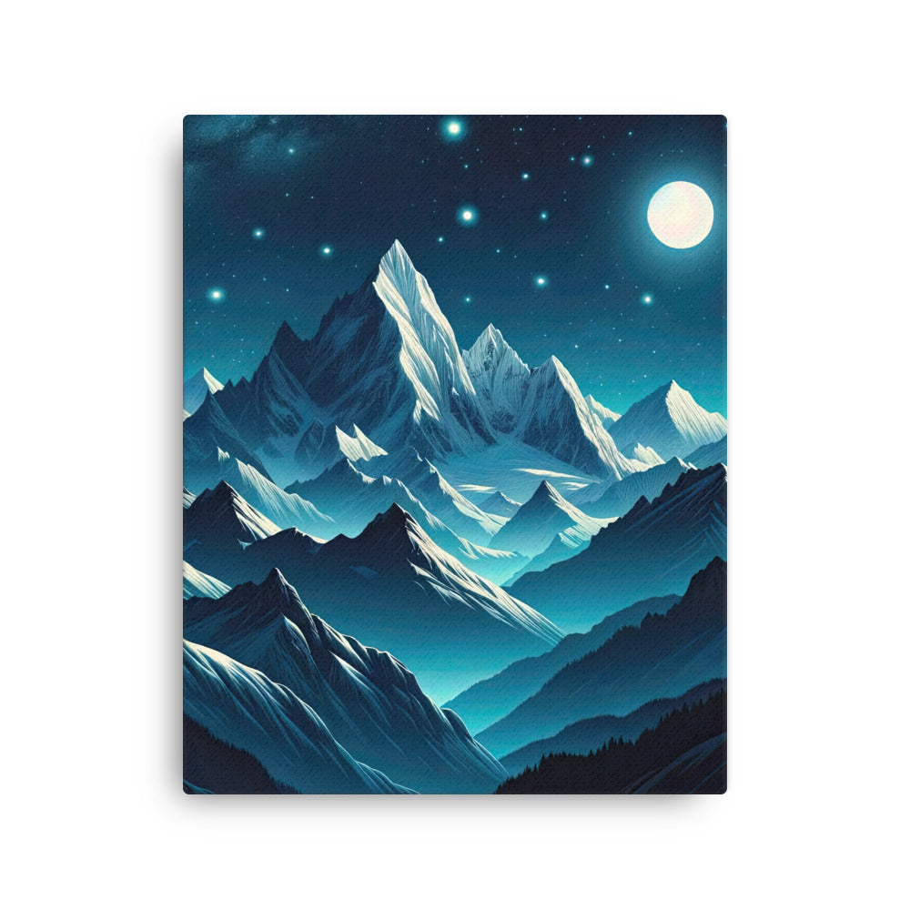 Sternenklare Nacht über den Alpen, Vollmondschein auf Schneegipfeln - Dünne Leinwand berge xxx yyy zzz 40.6 x 50.8 cm