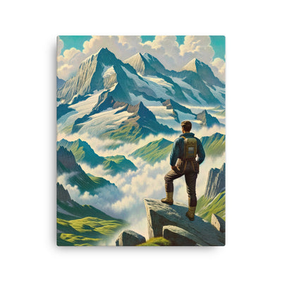 Panoramablick der Alpen mit Wanderer auf einem Hügel und schroffen Gipfeln - Dünne Leinwand wandern xxx yyy zzz 40.6 x 50.8 cm
