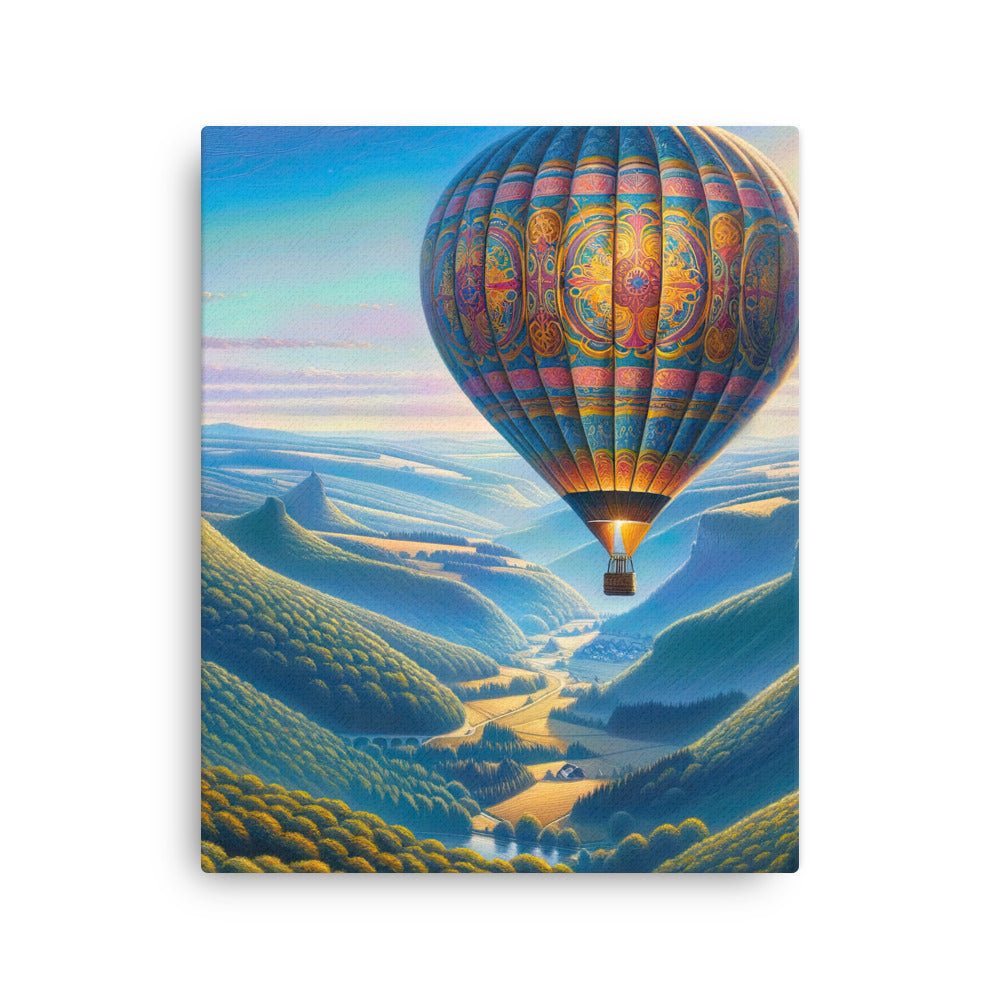 Ölgemälde einer ruhigen Szene mit verziertem Heißluftballon - Dünne Leinwand berge xxx yyy zzz 40.6 x 50.8 cm