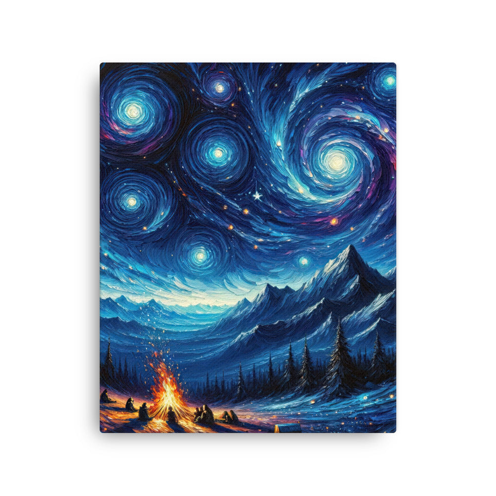 Sternennacht über den Alpen inspiriertes Ölgemälde, mystischer Nachthimmel in Blau - Dünne Leinwand camping xxx yyy zzz 40.6 x 50.8 cm