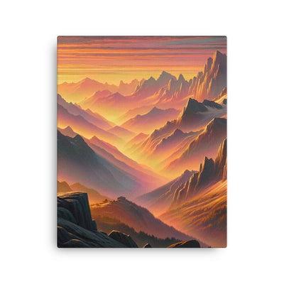 Ölgemälde der Alpen in der goldenen Stunde mit Wanderer, Orange-Rosa Bergpanorama - Dünne Leinwand wandern xxx yyy zzz 40.6 x 50.8 cm