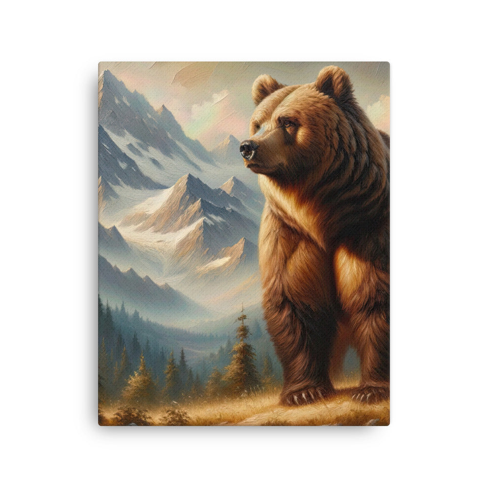 Ölgemälde eines königlichen Bären vor der majestätischen Alpenkulisse - Dünne Leinwand camping xxx yyy zzz 40.6 x 50.8 cm