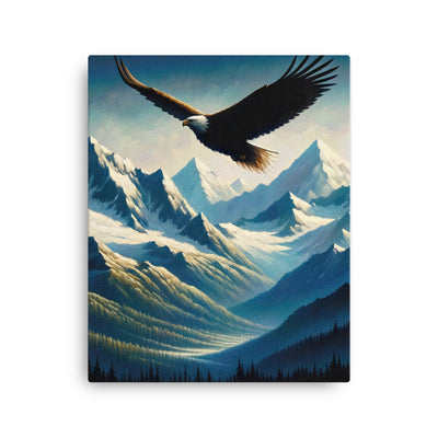 Ölgemälde eines Adlers vor schneebedeckten Bergsilhouetten - Dünne Leinwand berge xxx yyy zzz 40.6 x 50.8 cm