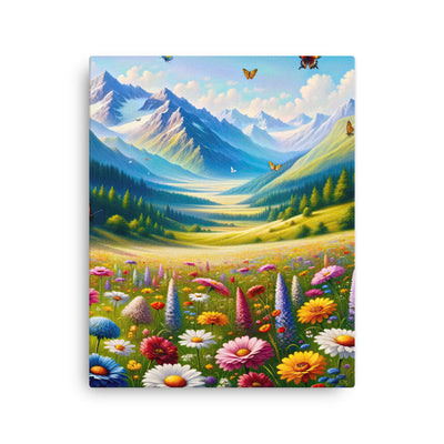 Ölgemälde einer ruhigen Almwiese, Oase mit bunter Wildblumenpracht - Dünne Leinwand camping xxx yyy zzz 40.6 x 50.8 cm