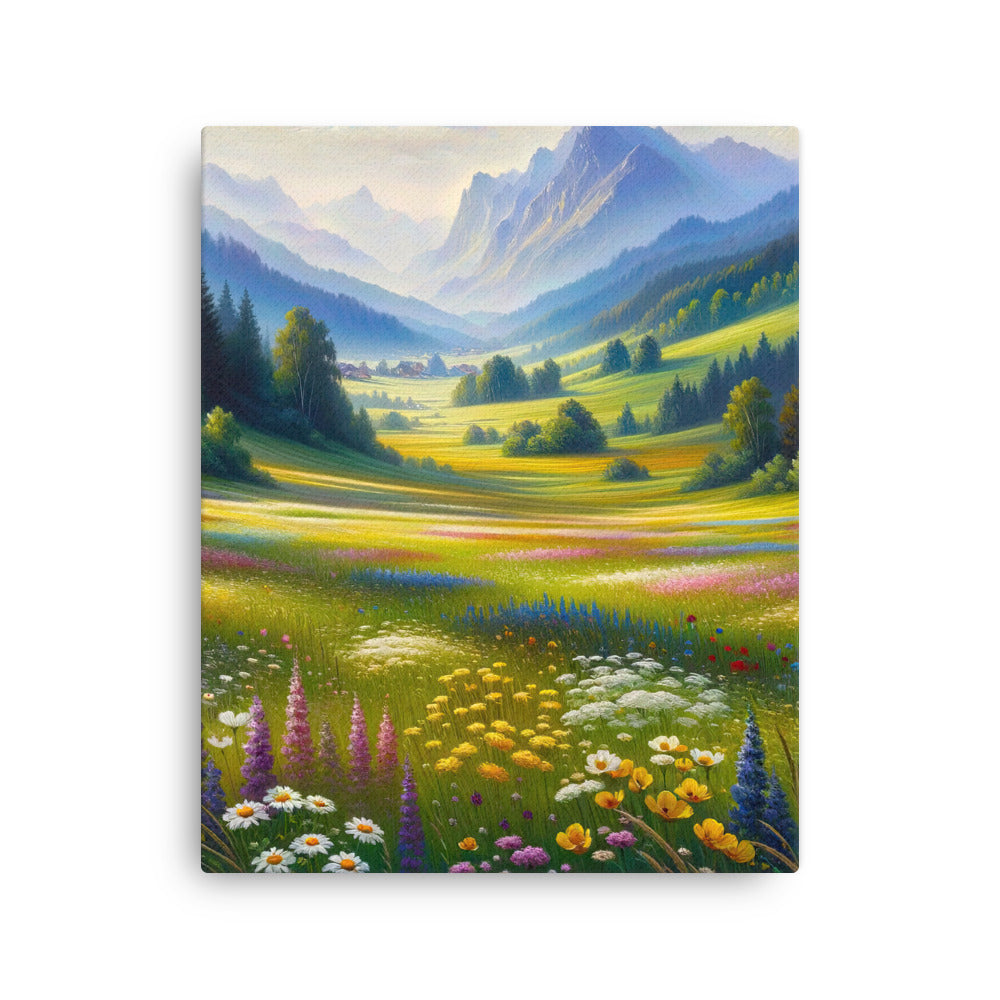Ölgemälde einer Almwiese, Meer aus Wildblumen in Gelb- und Lilatönen - Dünne Leinwand berge xxx yyy zzz 40.6 x 50.8 cm