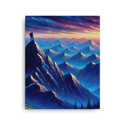 Ölgemälde eines ruhigen Alpenabends mit Bergsteigersilhouette auf dem Gipfel - Dünne Leinwand wandern xxx yyy zzz 40.6 x 50.8 cm