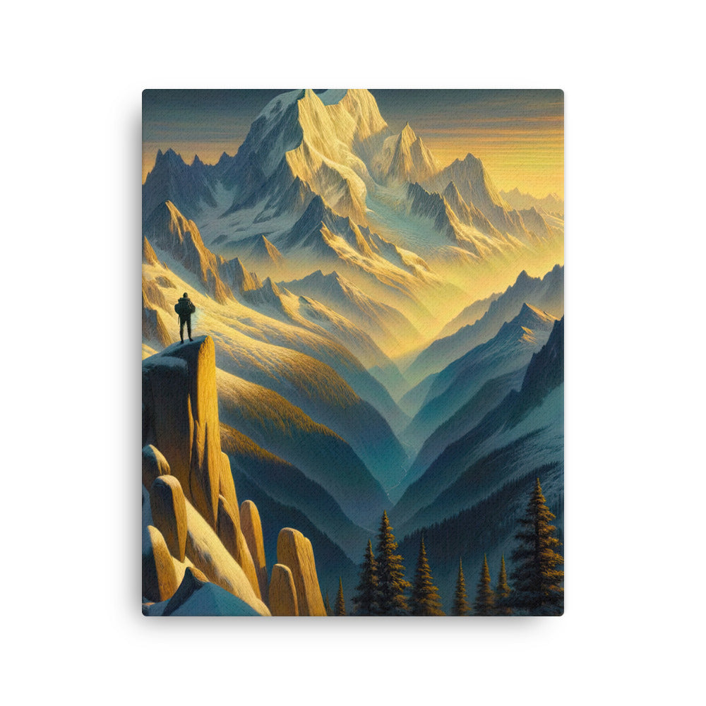 Ölgemälde eines Wanderers bei Morgendämmerung auf Alpengipfeln mit goldenem Sonnenlicht - Dünne Leinwand wandern xxx yyy zzz 40.6 x 50.8 cm