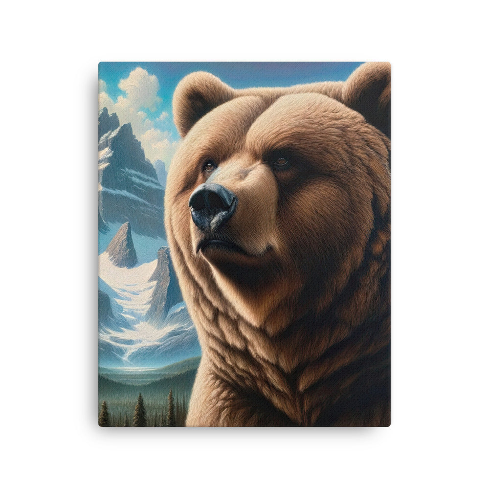 Realistisches Ölgemälde eines männlichen Bären in den Bergen mit Fokus auf Stärke und Schärfe - Dünne Leinwand camping xxx yyy zzz 40.6 x 50.8 cm
