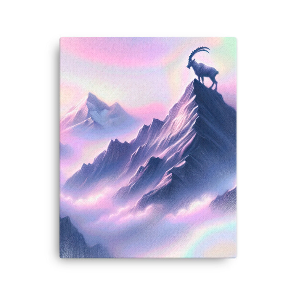 Pastellzeichnung der Alpen im Morgengrauen mit Steinbock in Rosa- und Lavendeltönen - Dünne Leinwand berge xxx yyy zzz 40.6 x 50.8 cm