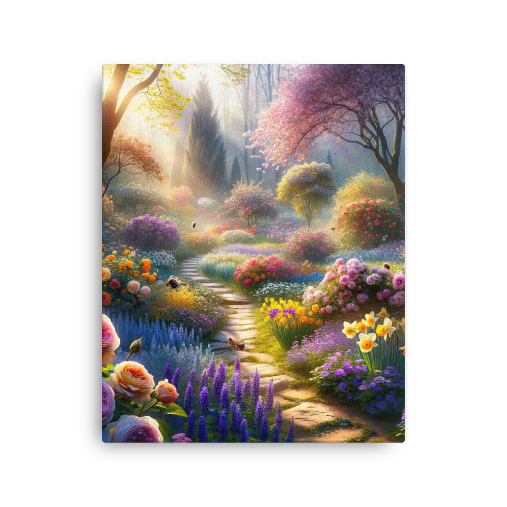 Foto einer Gartenszene im Frühling mit Weg durch blühende Rosen und Veilchen - Dünne Leinwand camping xxx yyy zzz 40.6 x 50.8 cm