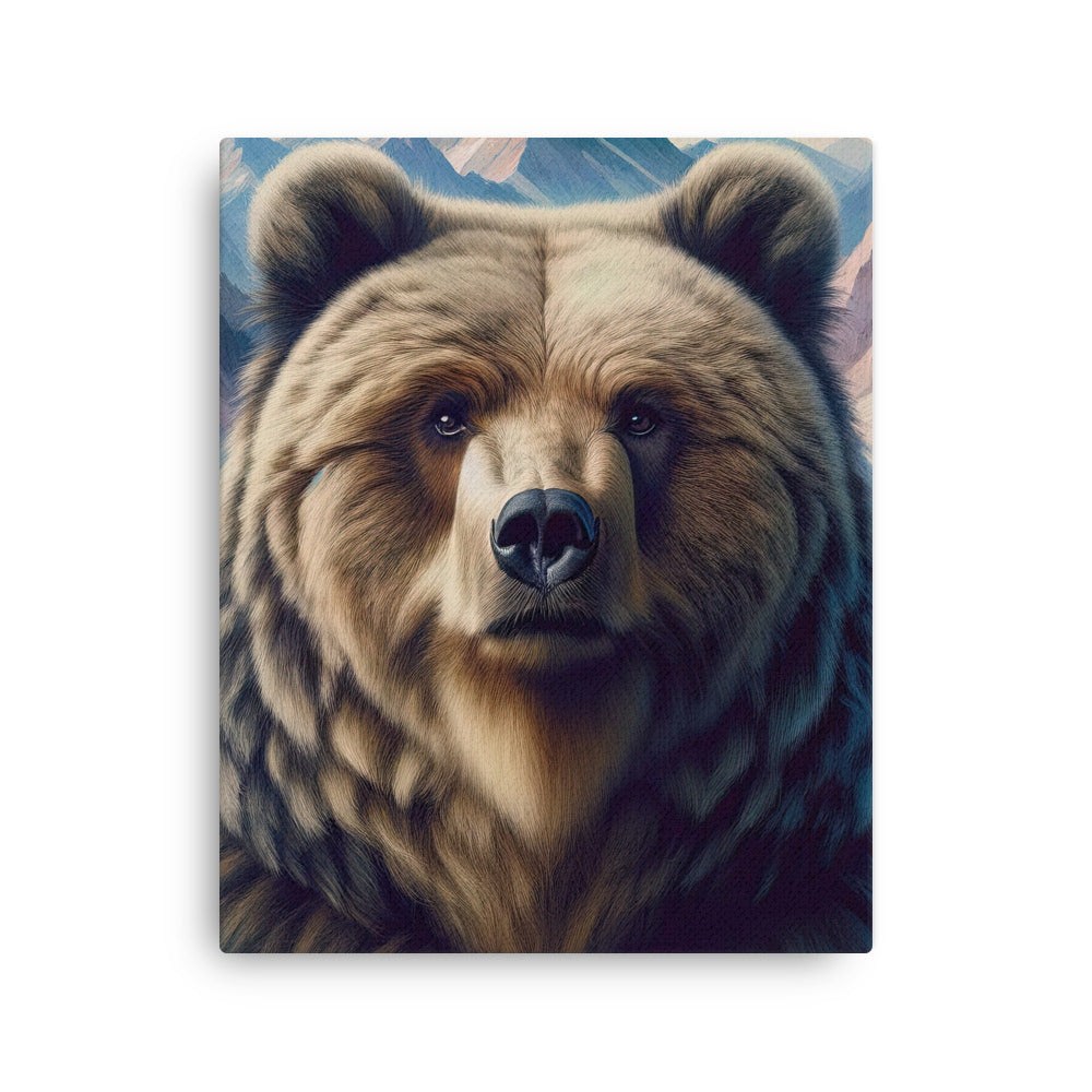 Foto eines Bären vor abstrakt gemalten Alpenbergen, Oberkörper im Fokus - Dünne Leinwand camping xxx yyy zzz 40.6 x 50.8 cm