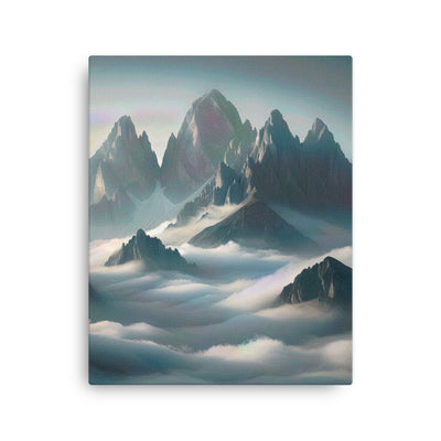 Foto eines nebligen Alpenmorgens, scharfe Gipfel ragen aus dem Nebel - Dünne Leinwand berge xxx yyy zzz 40.6 x 50.8 cm