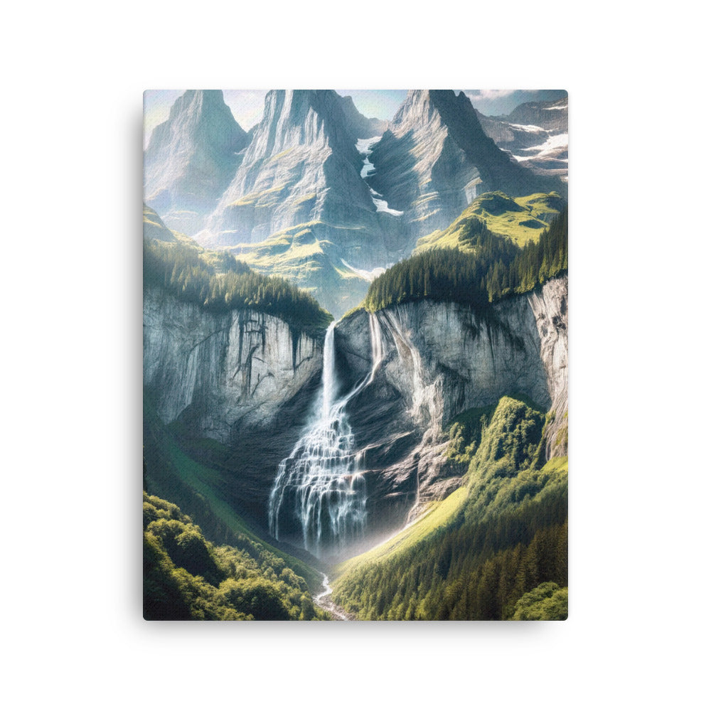 Foto der sommerlichen Alpen mit üppigen Gipfeln und Wasserfall - Dünne Leinwand berge xxx yyy zzz 40.6 x 50.8 cm