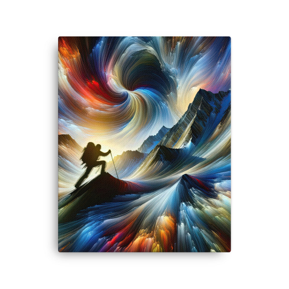 Foto der Alpen in abstrakten Farben mit Bergsteigersilhouette - Dünne Leinwand wandern xxx yyy zzz 40.6 x 50.8 cm