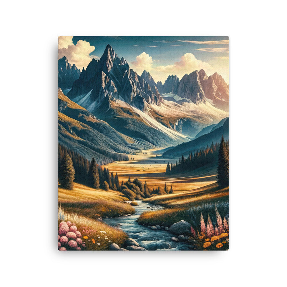 Quadratisches Kunstwerk der Alpen, majestätische Berge unter goldener Sonne - Dünne Leinwand berge xxx yyy zzz 40.6 x 50.8 cm
