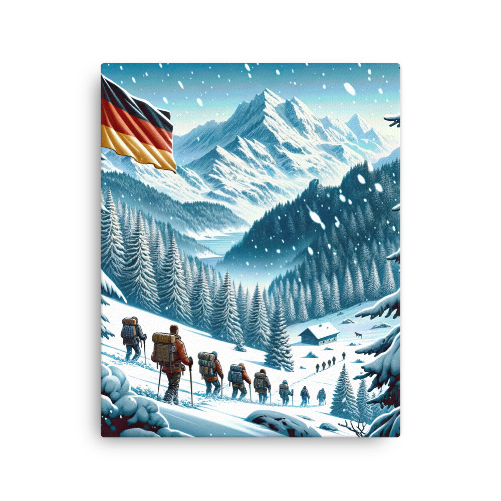 Quadratische Winterillustration der Alpen mit deutscher Flagge und Wanderteam - Dünne Leinwand wandern xxx yyy zzz 40.6 x 50.8 cm