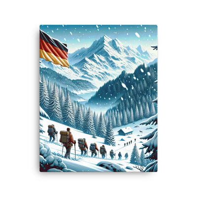 Quadratische Winterillustration der Alpen mit deutscher Flagge und Wanderteam - Dünne Leinwand wandern xxx yyy zzz 40.6 x 50.8 cm