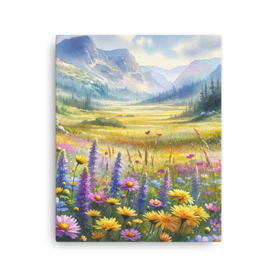 Aquarell einer Almwiese in Ruhe, Wildblumenteppich in Gelb, Lila, Rosa - Dünne Leinwand berge xxx yyy zzz 40.6 x 50.8 cm