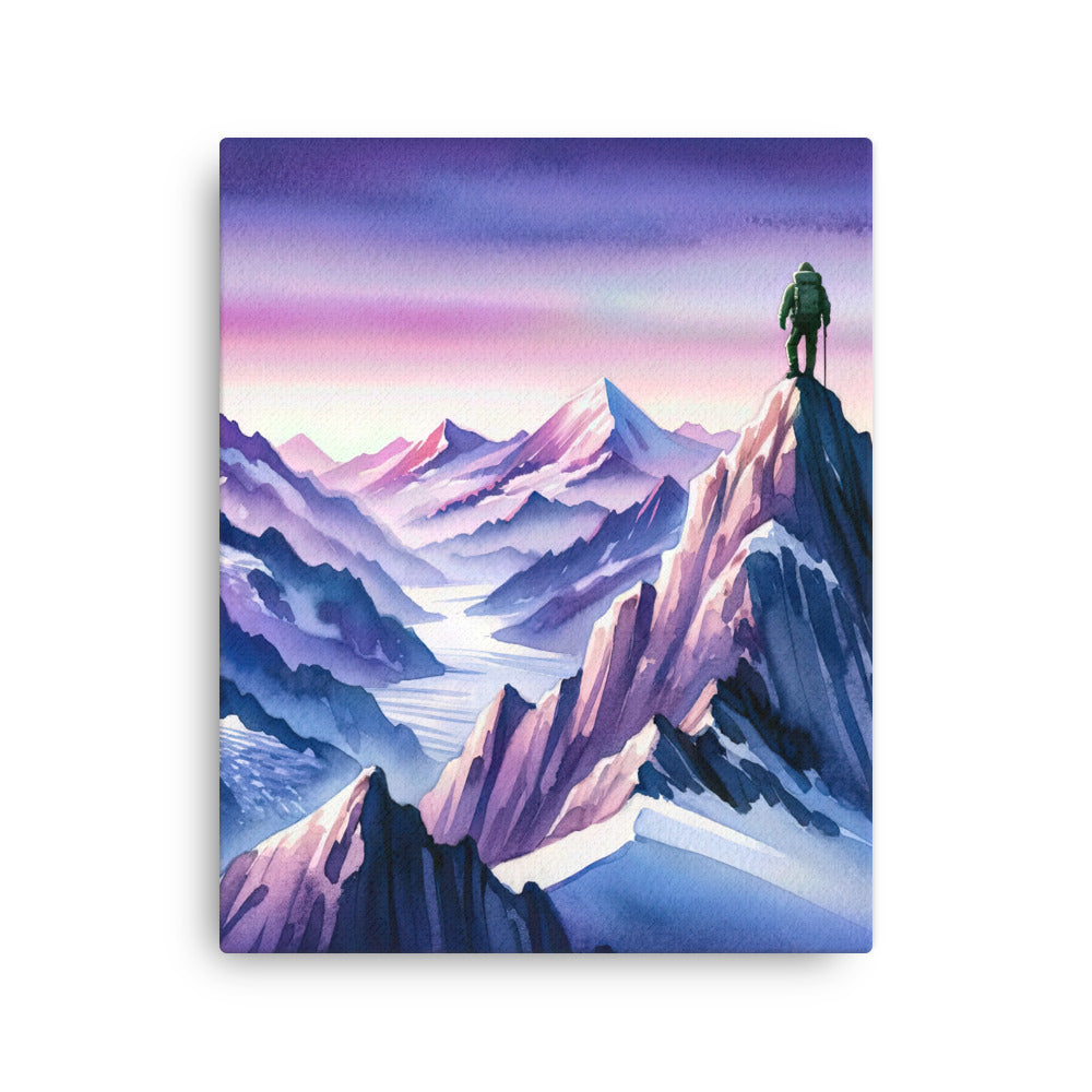 Aquarell eines Bergsteigers auf einem Alpengipfel in der Abenddämmerung - Dünne Leinwand wandern xxx yyy zzz 40.6 x 50.8 cm
