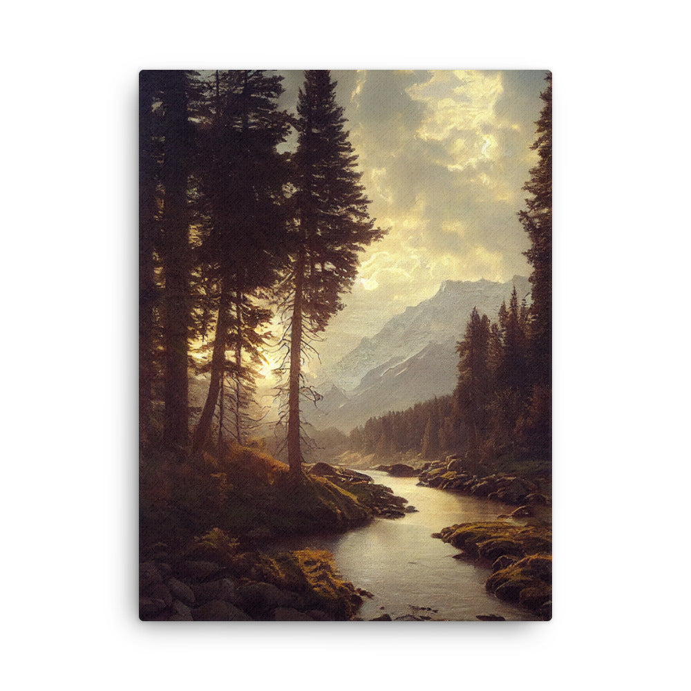 Landschaft mit Bergen, Fluss und Bäumen - Malerei - Dünne Leinwand berge xxx 45.7 x 61 cm
