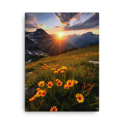 Gebirge, Sonnenblumen und Sonnenaufgang - Dünne Leinwand berge xxx 45.7 x 61 cm