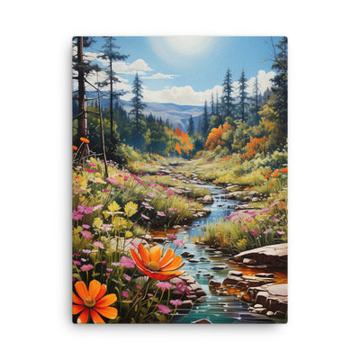 Berge, schöne Blumen und Bach im Wald - Dünne Leinwand berge xxx 45.7 x 61 cm