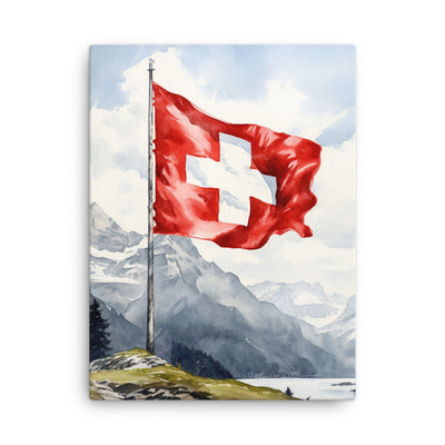 Schweizer Flagge und Berge im Hintergrund - Epische Stimmung - Malerei - Dünne Leinwand berge xxx 45.7 x 61 cm