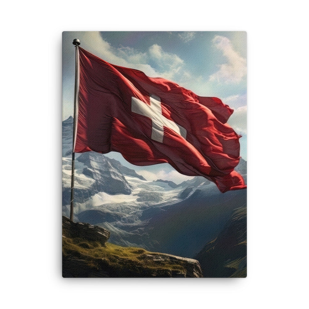 Schweizer Flagge und Berge im Hintergrund - Fotorealistische Malerei - Dünne Leinwand berge xxx 45.7 x 61 cm