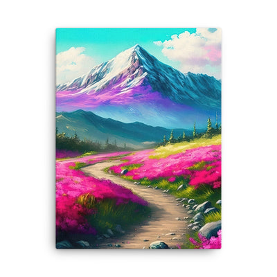 Berg, pinke Blumen und Wanderweg - Landschaftsmalerei - Dünne Leinwand berge xxx 45.7 x 61 cm