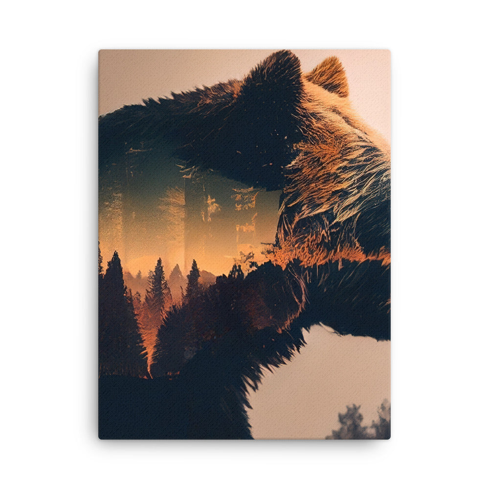 Bär und Bäume Illustration - Dünne Leinwand camping xxx 45.7 x 61 cm