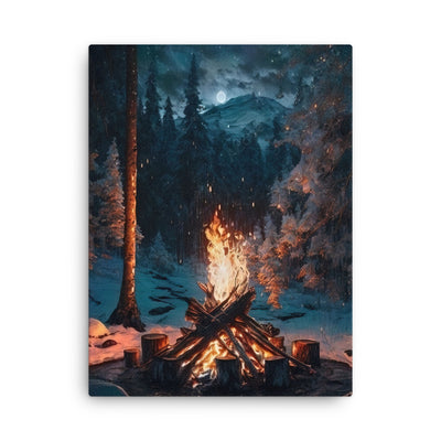 Lagerfeuer beim Camping - Wald mit Schneebedeckten Bäumen - Malerei - Dünne Leinwand camping xxx 45.7 x 61 cm