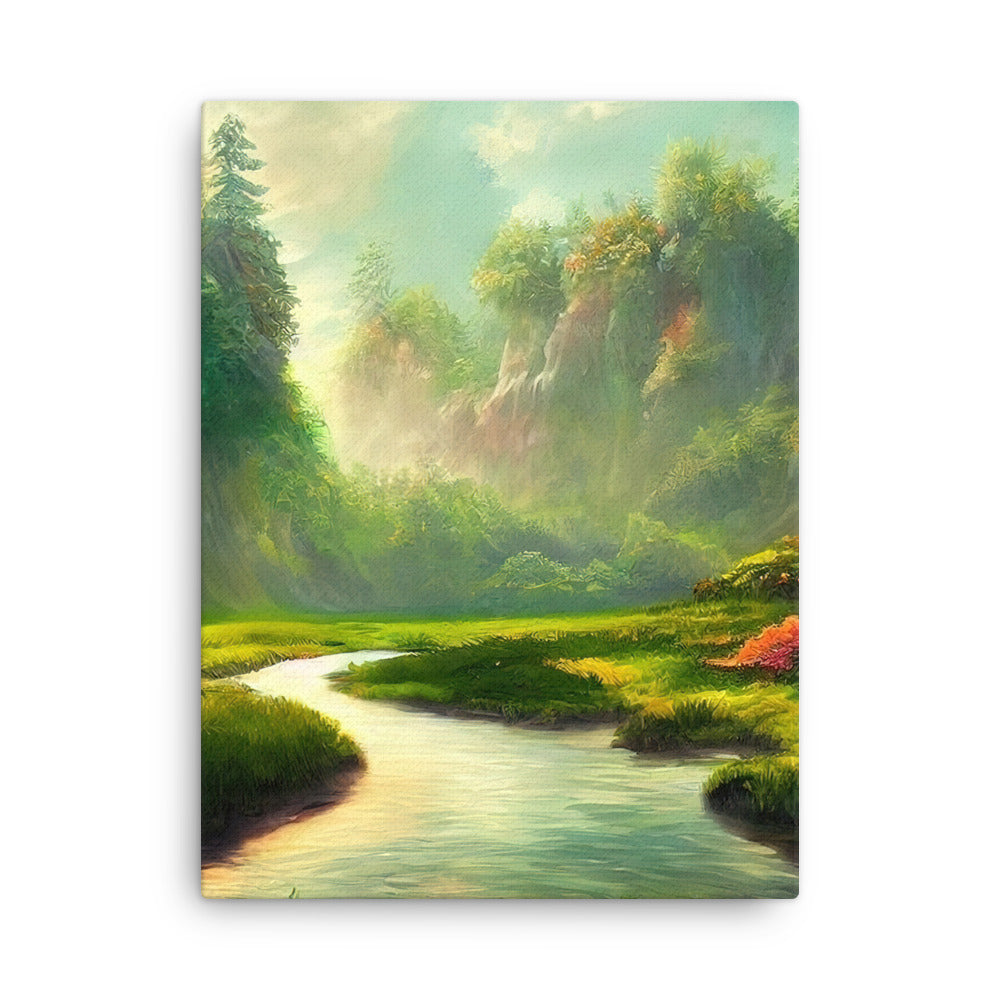 Bach im tropischen Wald - Landschaftsmalerei - Dünne Leinwand camping xxx 45.7 x 61 cm