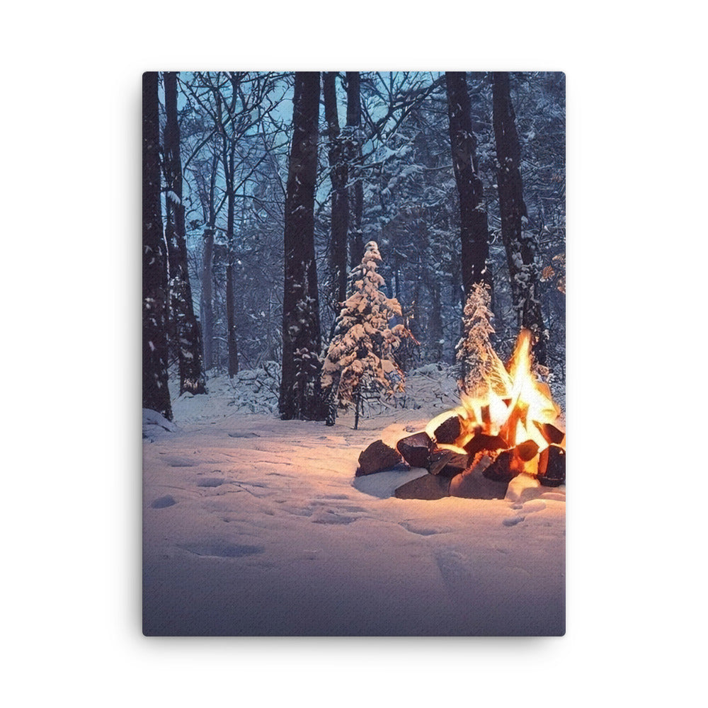 Lagerfeuer im Winter - Camping Foto - Dünne Leinwand camping xxx 45.7 x 61 cm