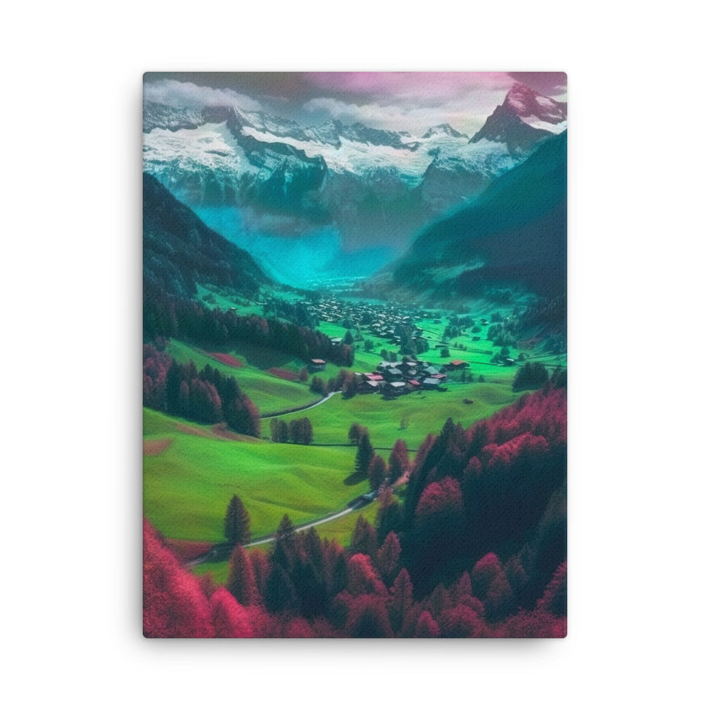 Berglandschaft und Dorf - Fotorealistische Malerei - Dünne Leinwand berge xxx 45.7 x 61 cm