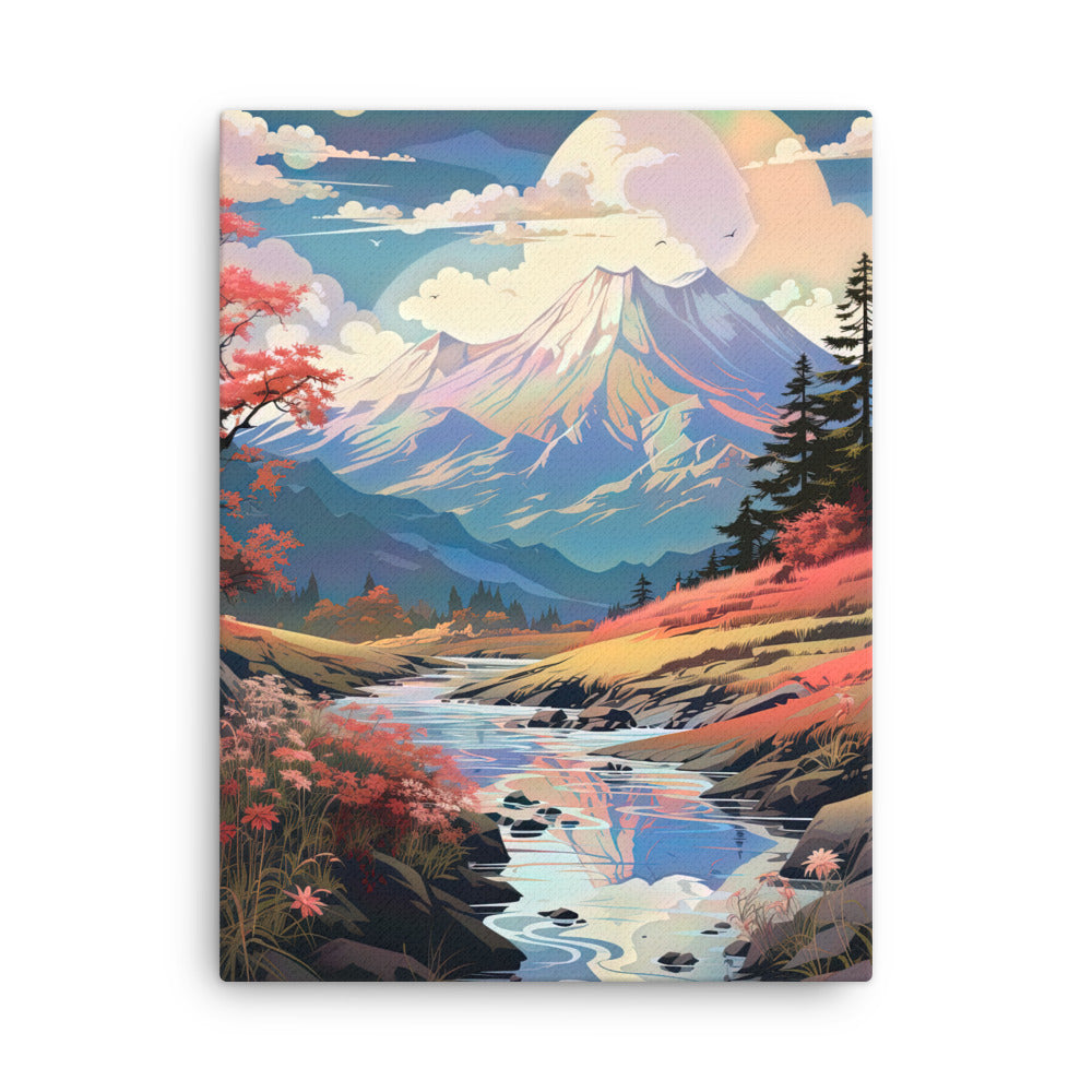 Berge. Fluss und Blumen - Malerei - Dünne Leinwand berge xxx 45.7 x 61 cm