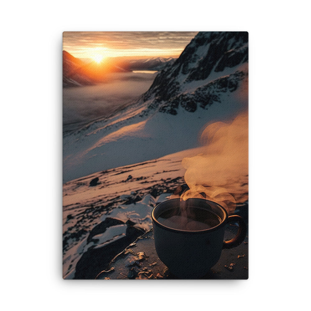 Heißer Kaffee auf einem schneebedeckten Berg - Dünne Leinwand berge xxx 45.7 x 61 cm