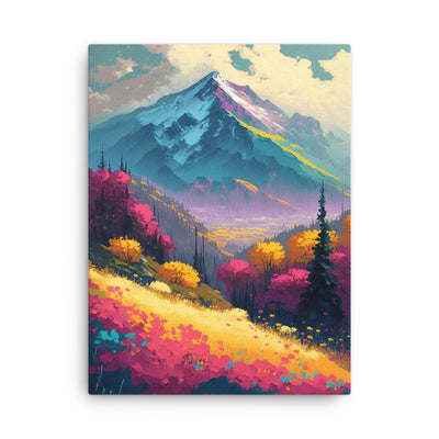 Berge, pinke und gelbe Bäume, sowie Blumen - Farbige Malerei - Dünne Leinwand berge xxx 45.7 x 61 cm