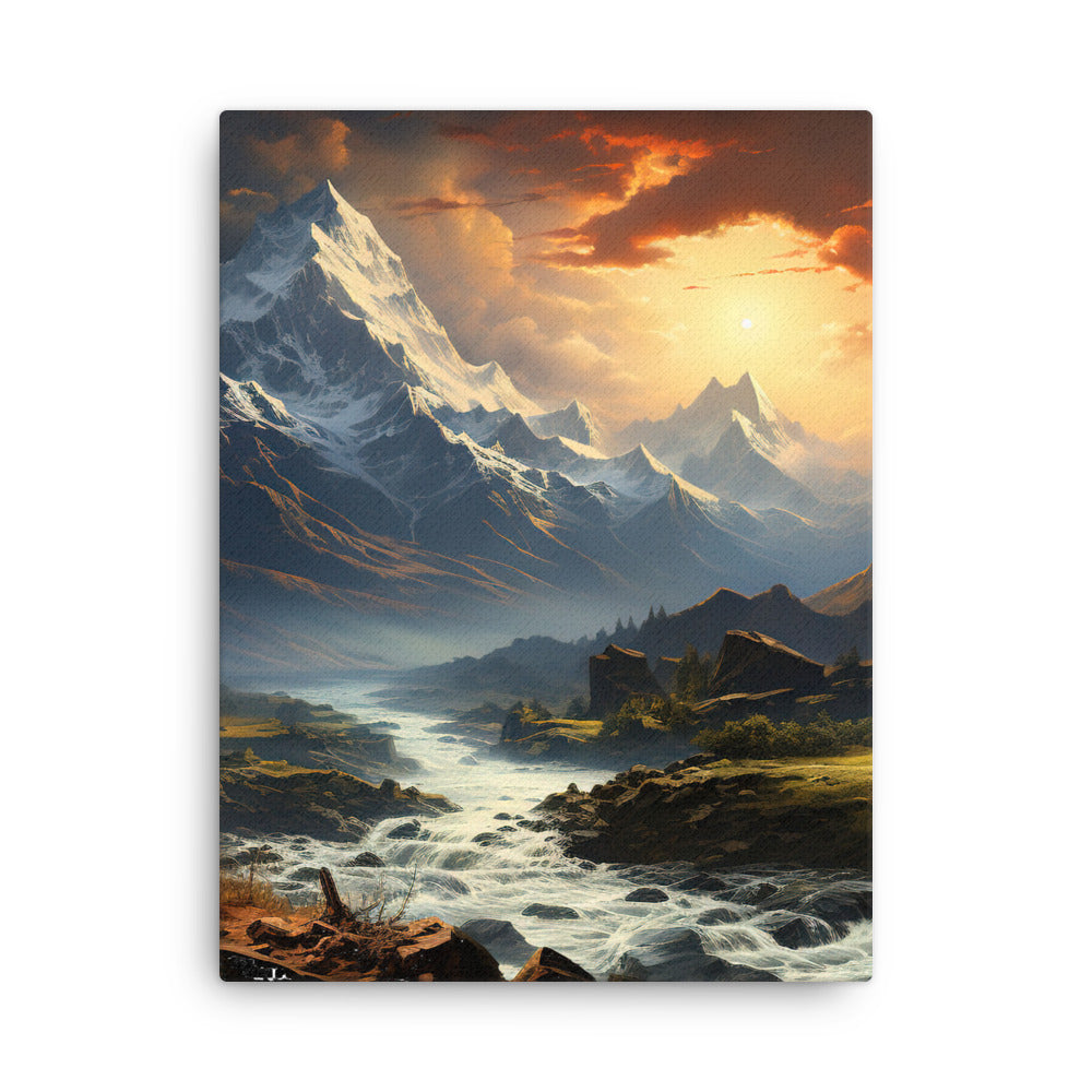 Berge, Sonne, steiniger Bach und Wolken - Epische Stimmung - Dünne Leinwand berge xxx 45.7 x 61 cm
