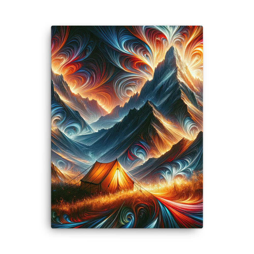 Abstrakte Kunst der Alpen, wo die Berge mit dynamischen Farben und Mustern pulsieren und eine Szene Energie schaffen - Dünne Leinwand camping xxx yyy zzz 45.7 x 61 cm