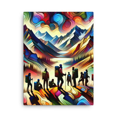 Abstraktes Kunstgemälde der Alpen voller lebendiger Muster. Ein vielfältiges Wanderteam, sowohl Männer als auch Frauen - Thin Canvas wandern xxx yyy zzz 45.7 x 61 cm