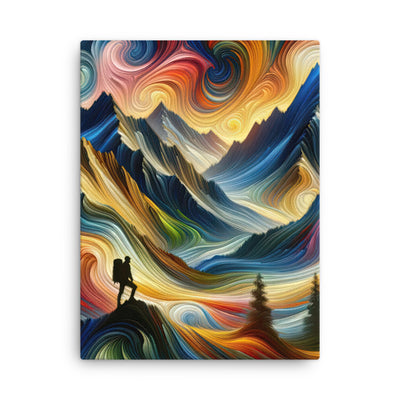Abstraktes Kunstgemälde der Alpen mit wirbelnden, lebendigen Farben und dynamischen Mustern. Wanderer Silhouette - Dünne Leinwand wandern xxx yyy zzz 45.7 x 61 cm