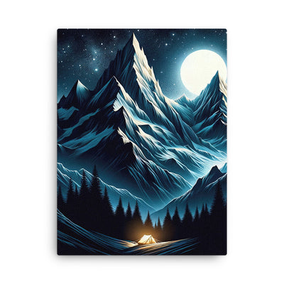 Alpennacht mit Zelt: Mondglanz auf Gipfeln und Tälern, sternenklarer Himmel - Dünne Leinwand berge xxx yyy zzz 45.7 x 61 cm