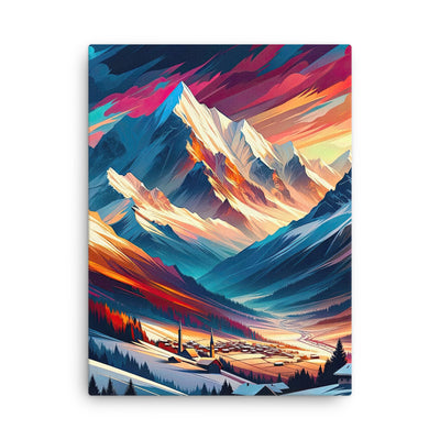 Moderne geometrische Alpen Kunst: Warmer Sonnenuntergangs Schein auf Schneegipfeln - Dünne Leinwand berge xxx yyy zzz 45.7 x 61 cm