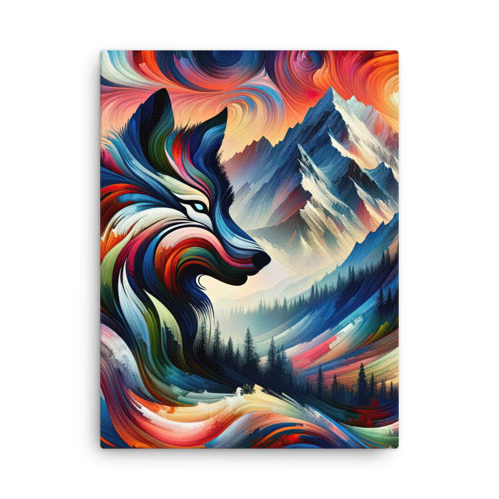 Abstrakte Kunst der Alpen mit majestätischer Wolfssilhouette. Lebendige, wirbelnde Farben, unvorhersehbare Muster (AN) - Dünne Leinwand xxx yyy zzz 45.7 x 61 cm