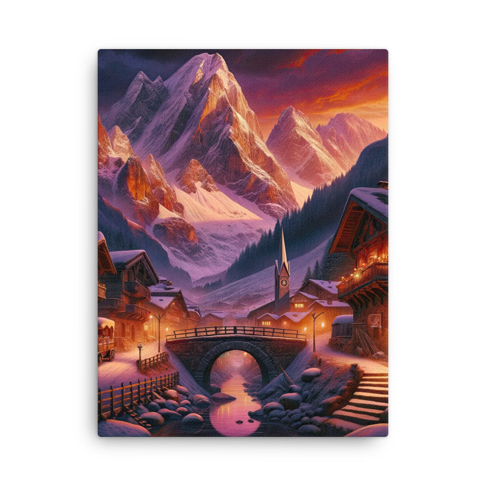 Magische Alpenstunde: Digitale Kunst mit warmem Himmelsschein über schneebedeckte Berge - Dünne Leinwand berge xxx yyy zzz 45.7 x 61 cm