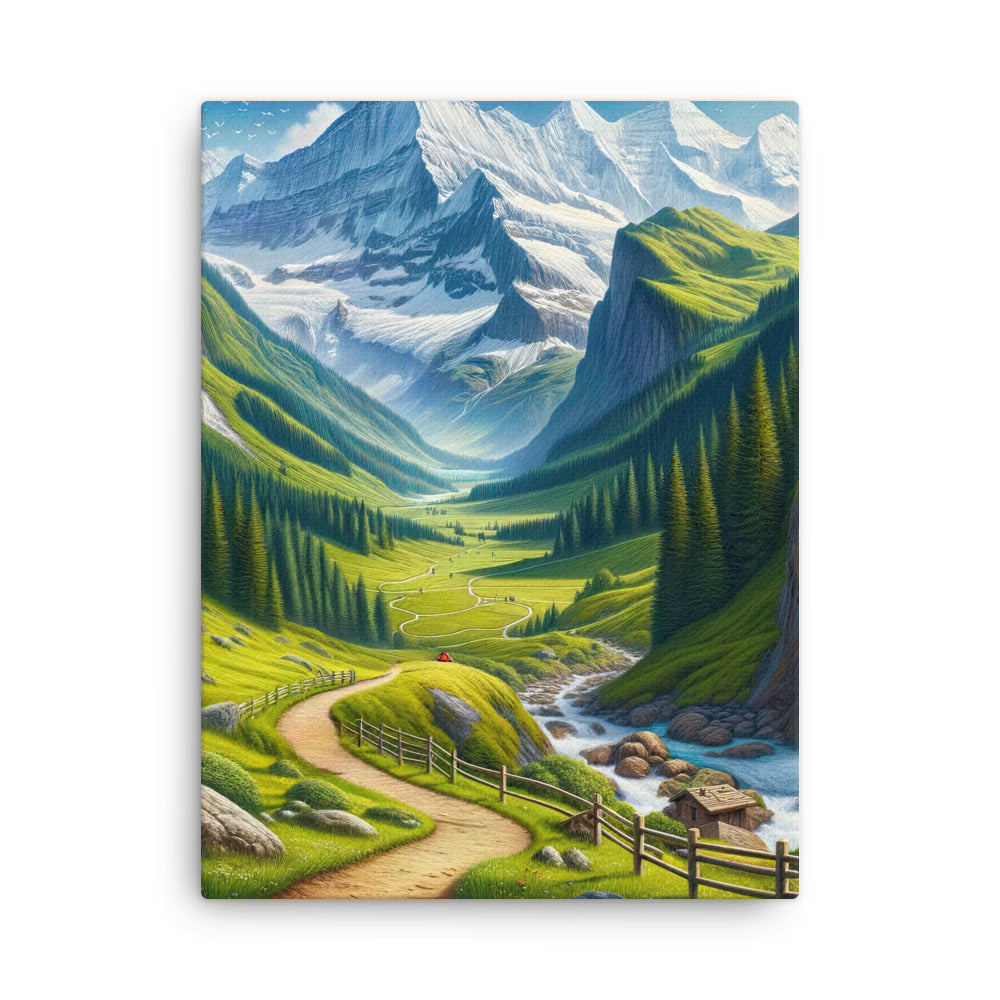 Wanderer in den Bergen und Wald: Digitale Malerei mit grünen kurvenreichen Pfaden - Dünne Leinwand wandern xxx yyy zzz 45.7 x 61 cm