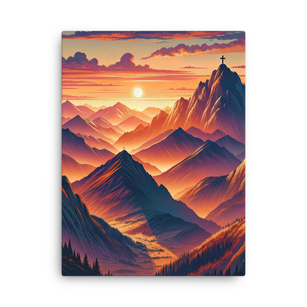 Dramatischer Alpen-Sonnenuntergang, Gipfelkreuz in Orange-Rosa - Dünne Leinwand berge xxx yyy zzz 45.7 x 61 cm