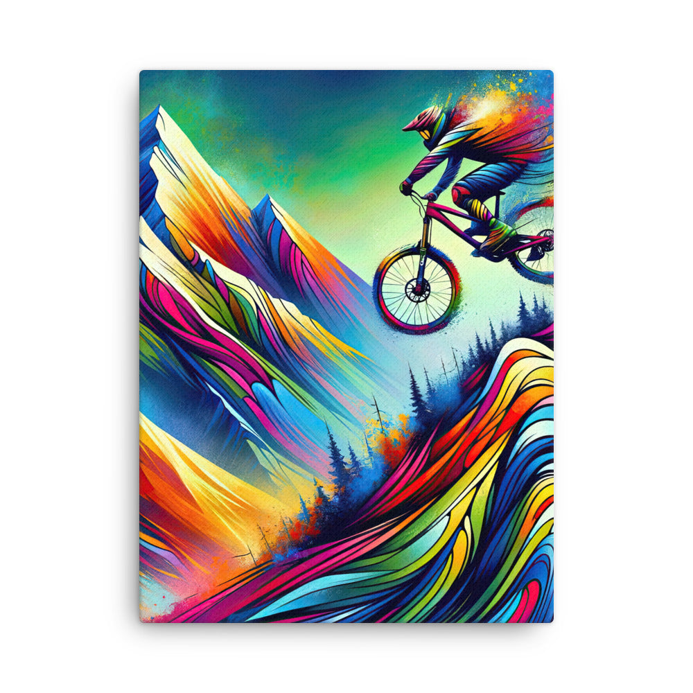 Mountainbiker in farbenfroher Alpenkulisse mit abstraktem Touch (M) - Dünne Leinwand xxx yyy zzz 45.7 x 61 cm