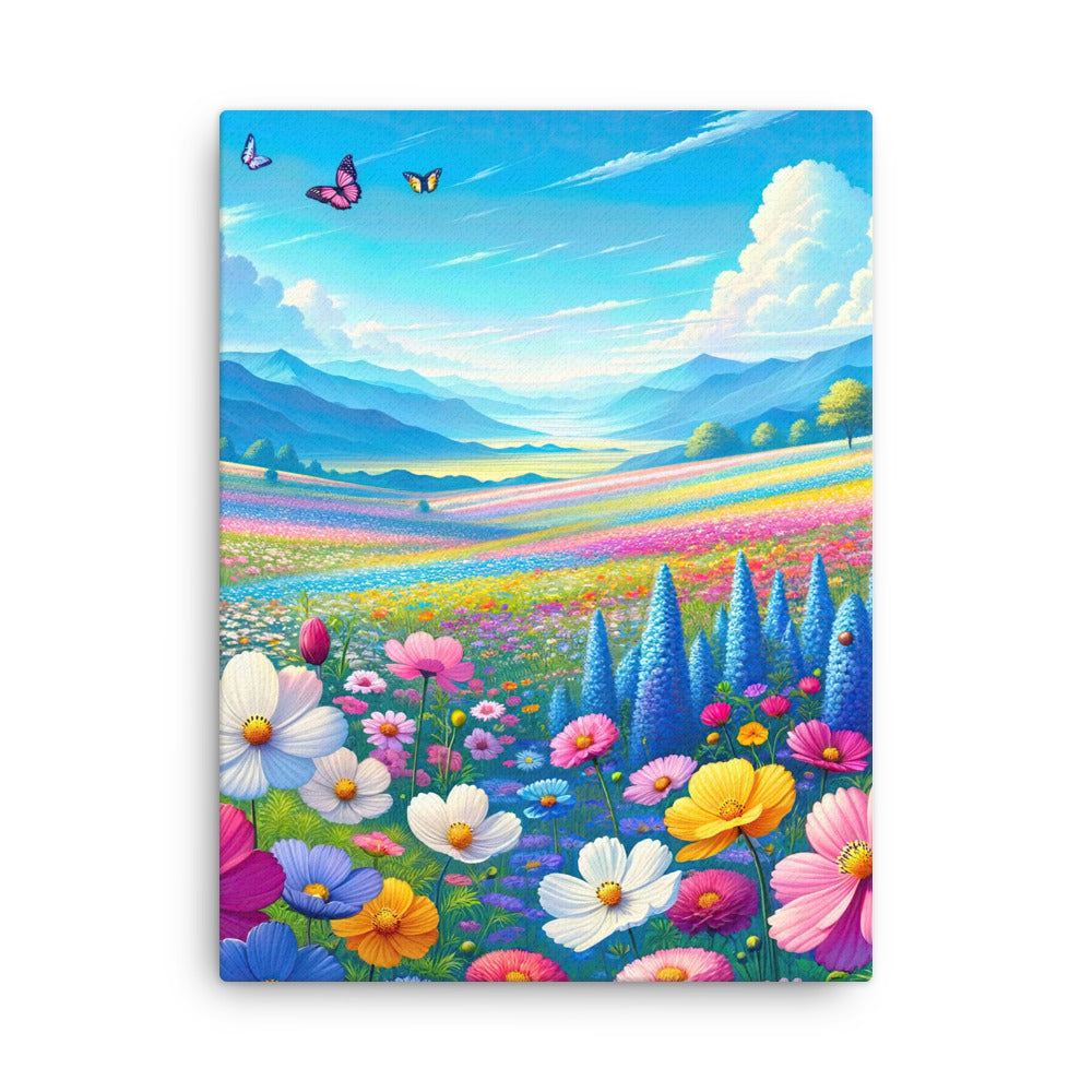 Weitläufiges Blumenfeld unter himmelblauem Himmel, leuchtende Flora - Dünne Leinwand camping xxx yyy zzz 45.7 x 61 cm